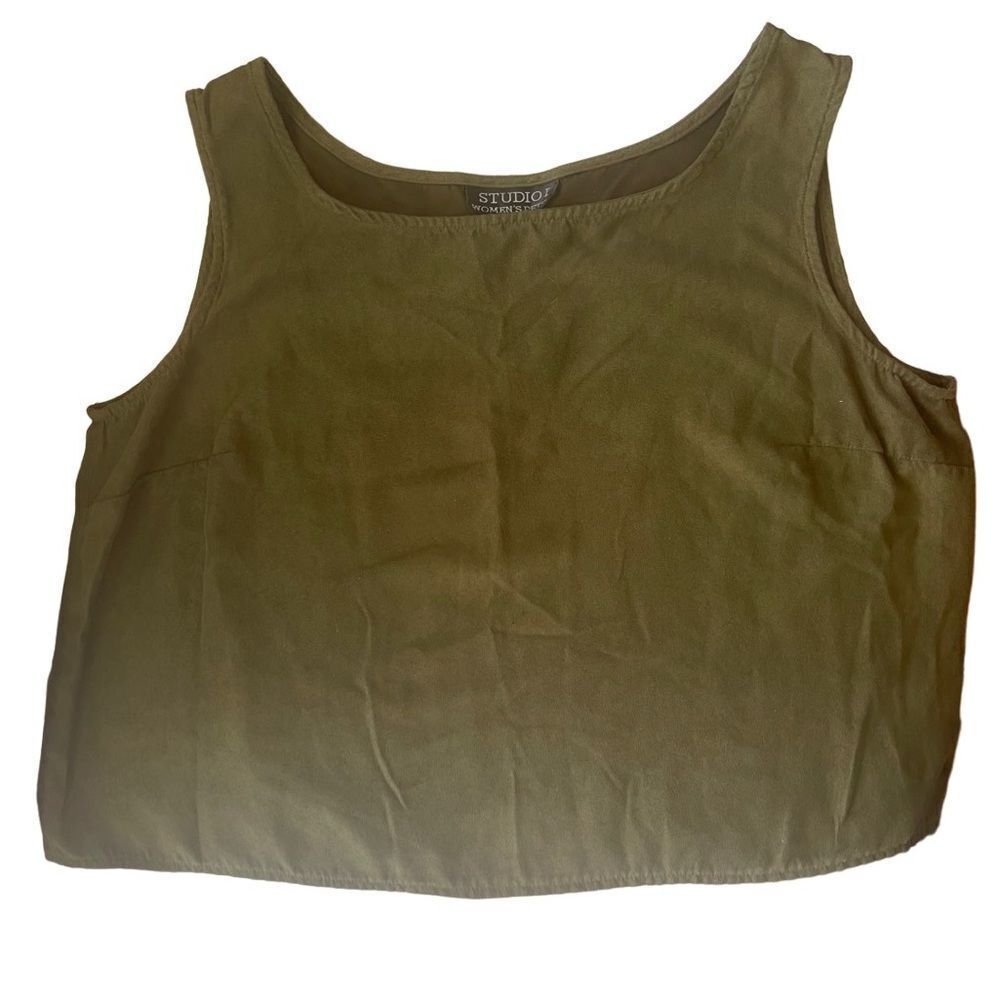 Studio 1 one olive green cropped faux suede tank top sz 16P‎ small side slits